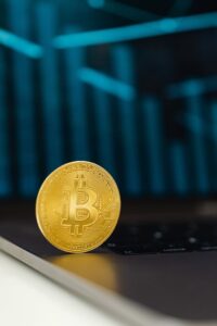 Selective Focus of a Bitcoin on Laptop Computer